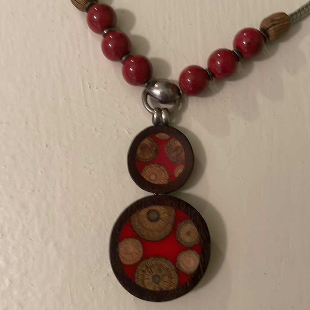 Nature Bijoux silver wood and bead chunky necklace